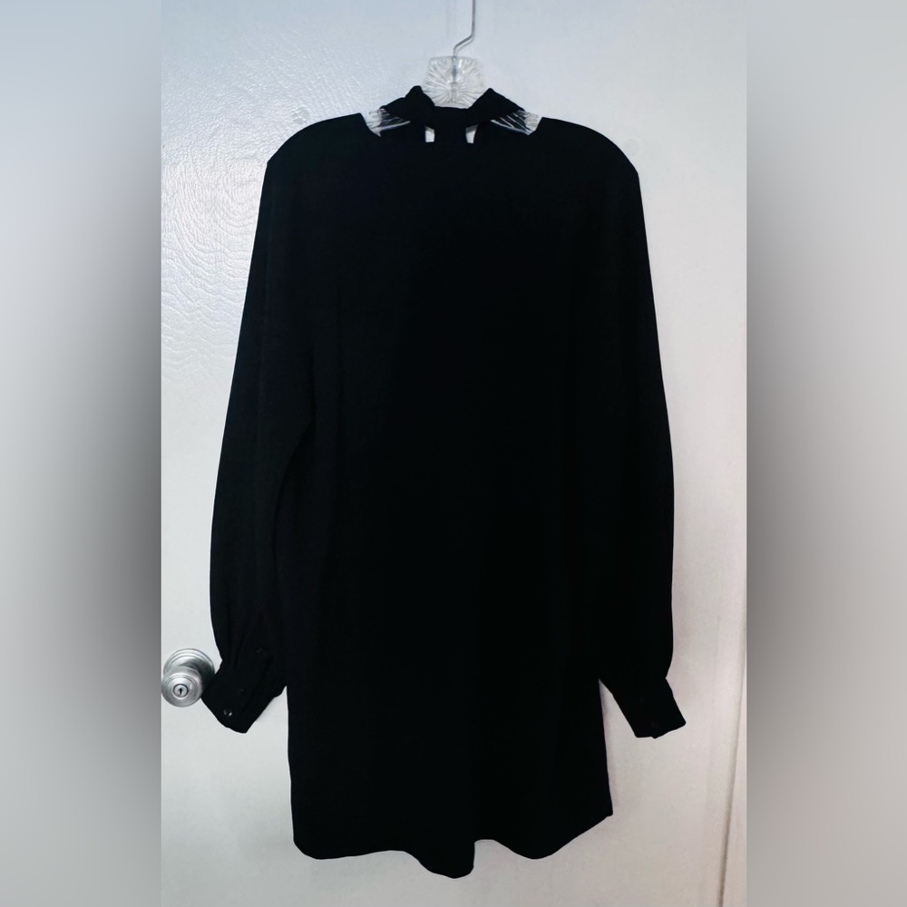 Ganni Long Sleeve Black Crepe Mini Dress - Picture 3 of 5